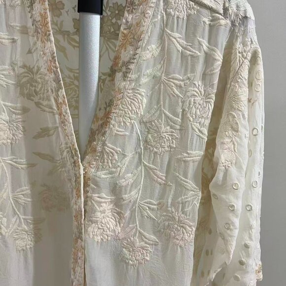 NWOT Johnny Was Kimono Embroidered Floral Jacket Coat Cream Ivory Size S - Picture 3 of 16